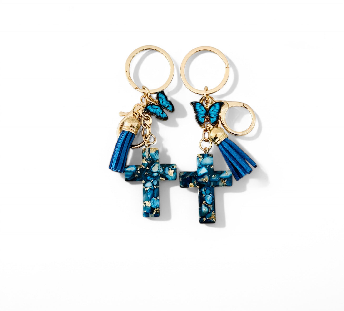 Resin Cross with Butterfly Keyring