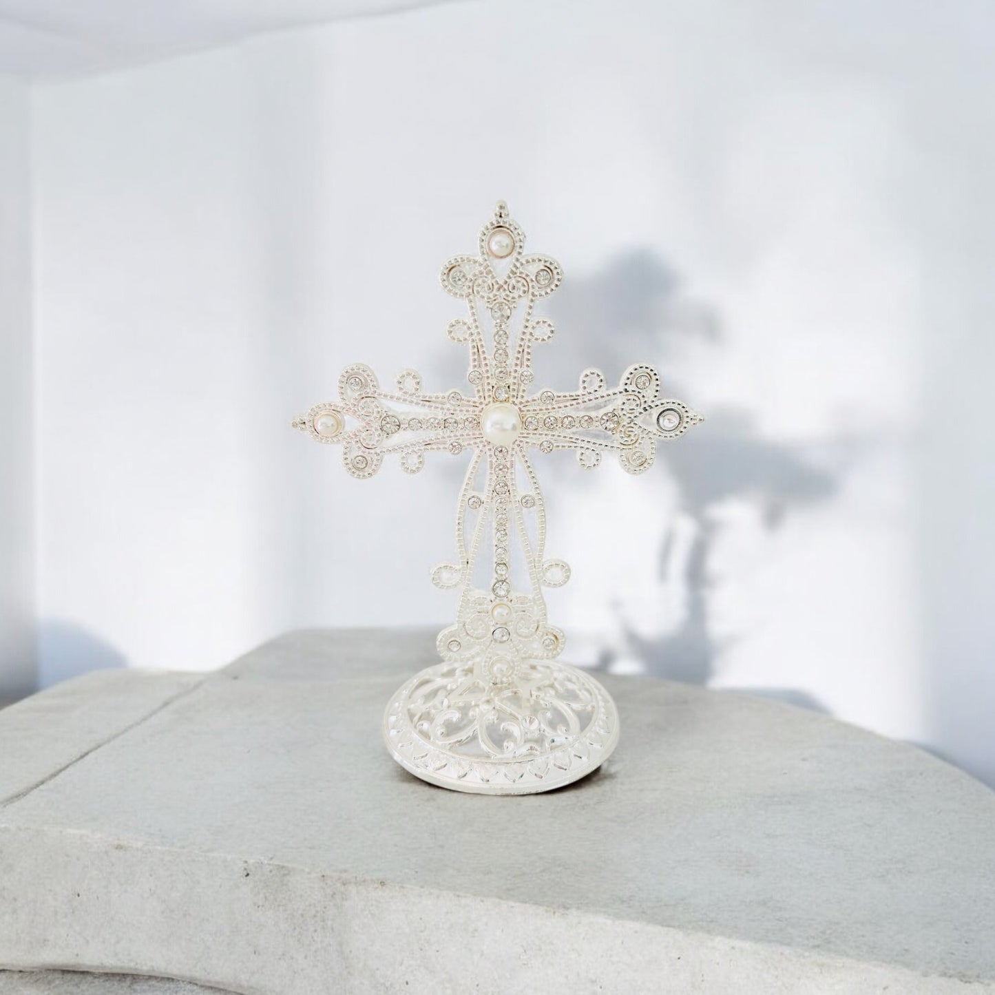 Silver Pearl Cross with Silver Pendants