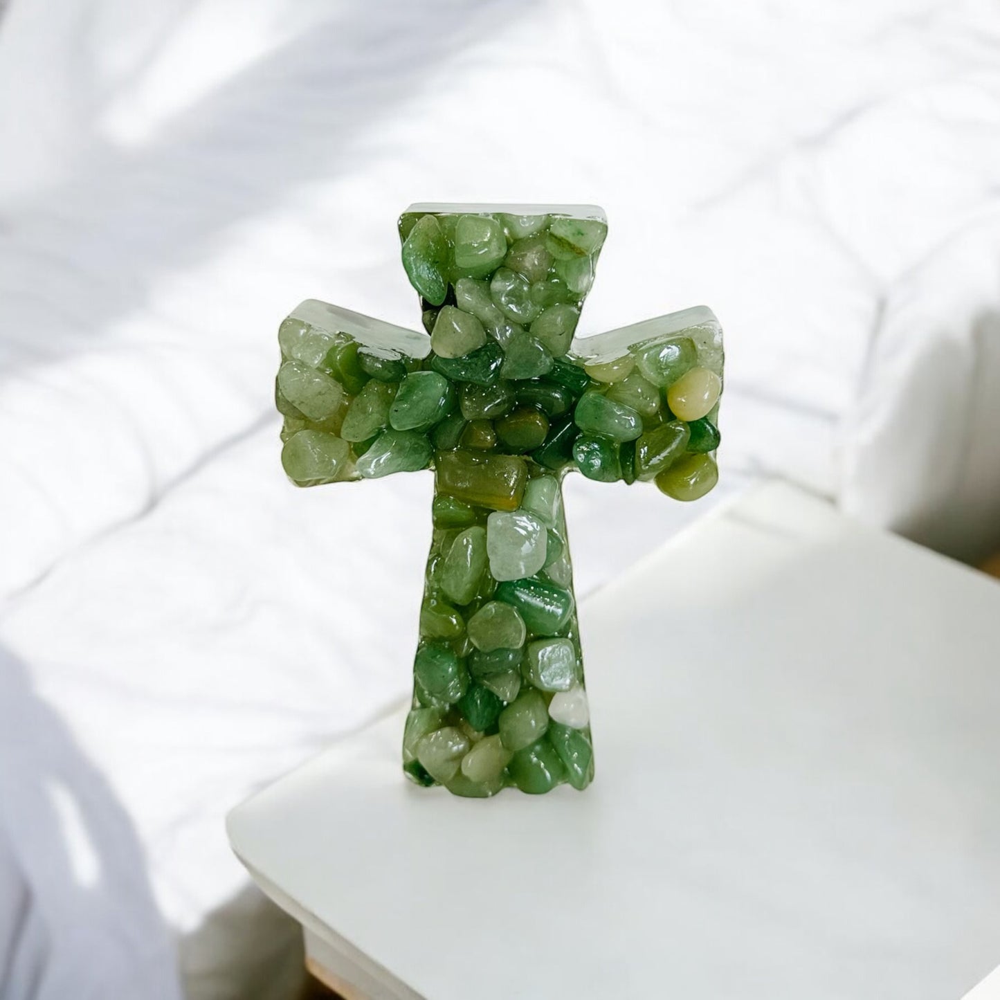 Green Stone Crystal Cross