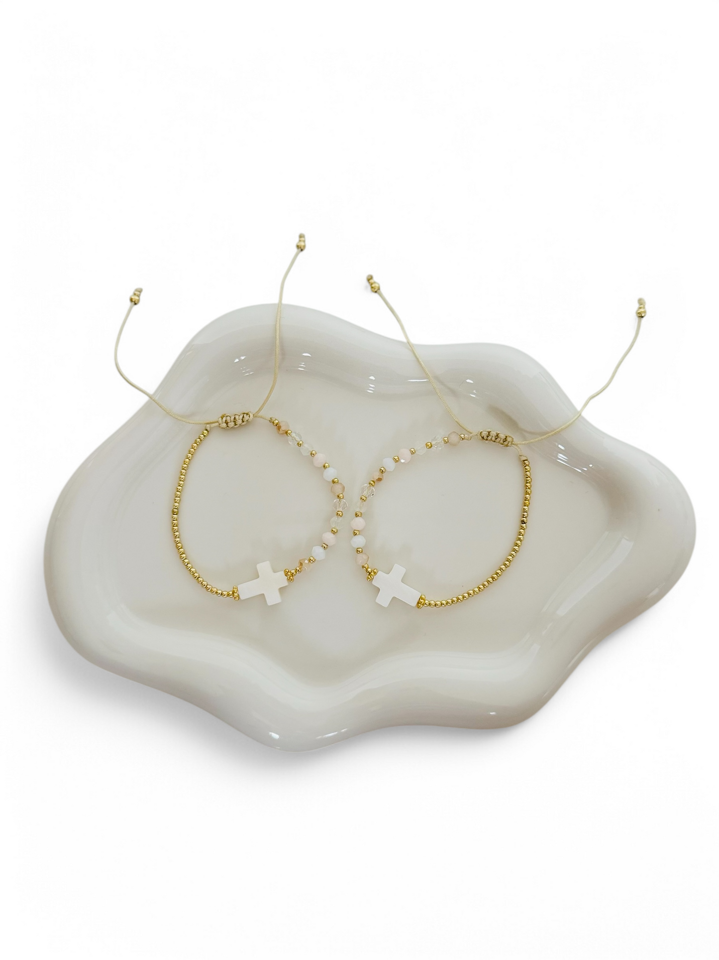 Stone Beaded Bracelet with White Shell Cross