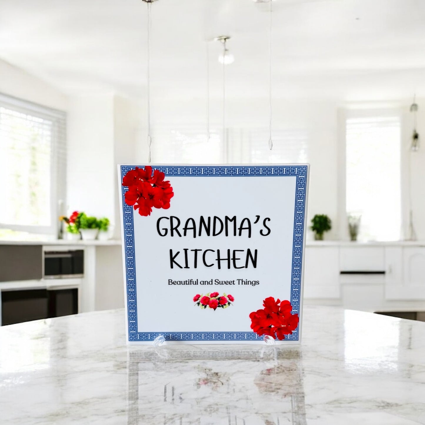 'Grandma's Kitchen' Ceramic Tile - Greek Flowers