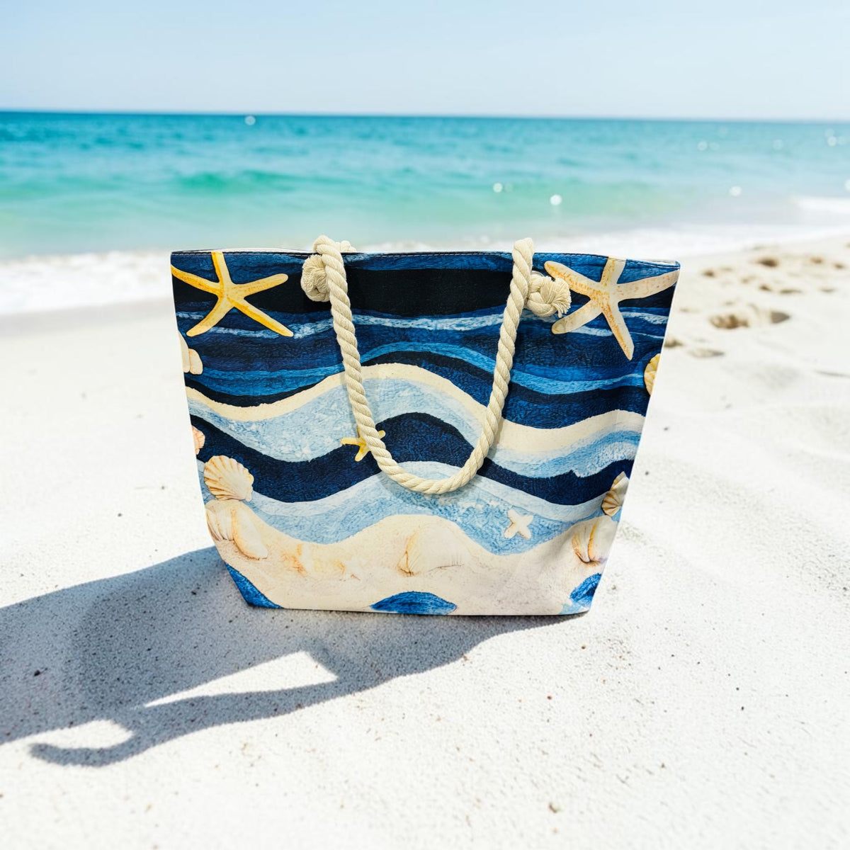 Blue and White Waves Beach Bag