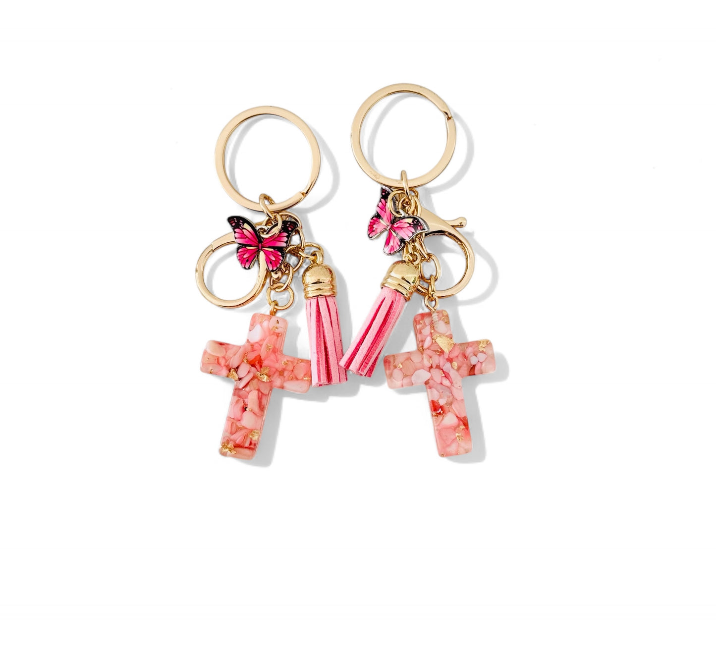 Resin Cross with Butterfly Keyring