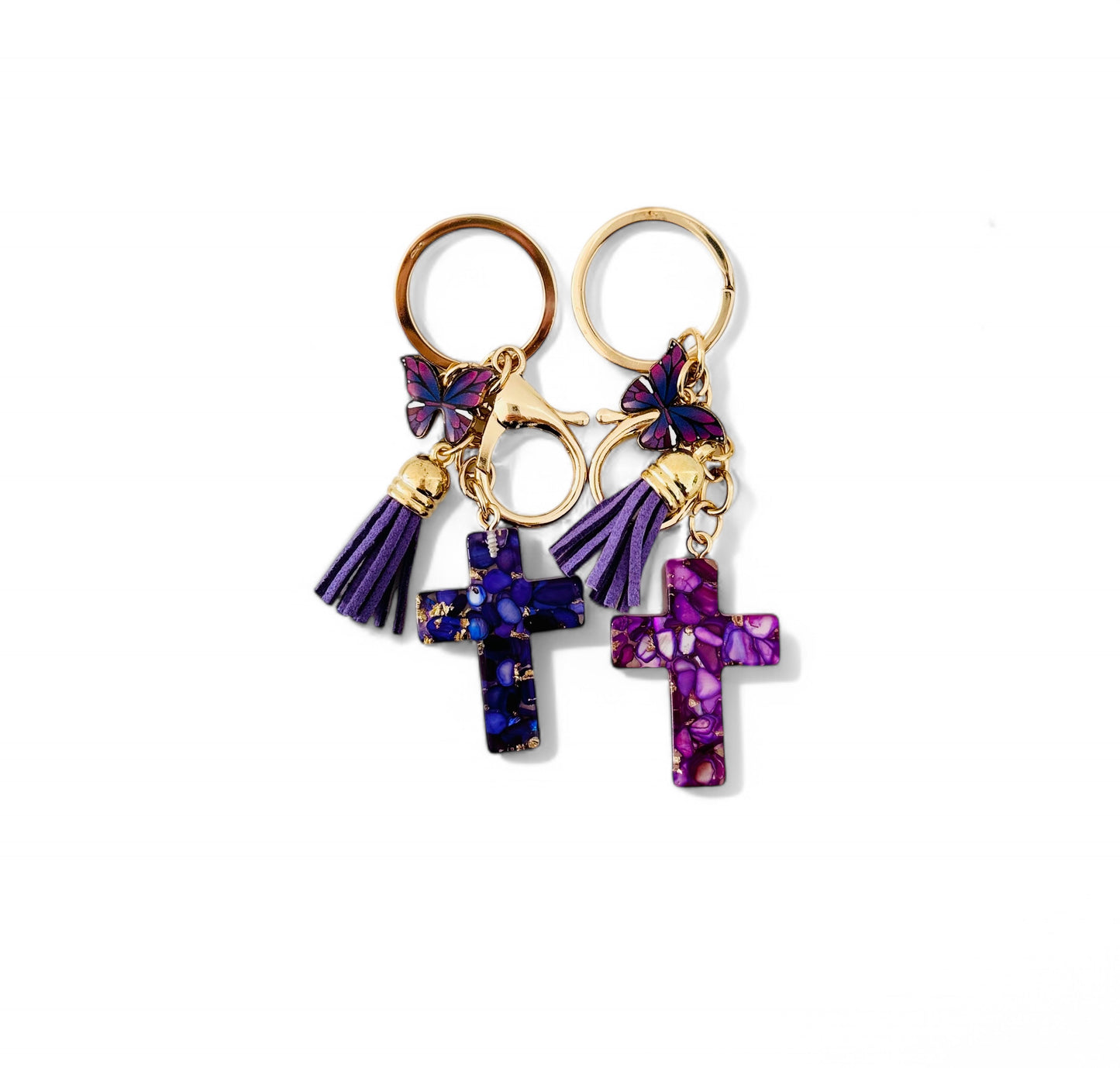 Resin Cross with Butterfly Keyring