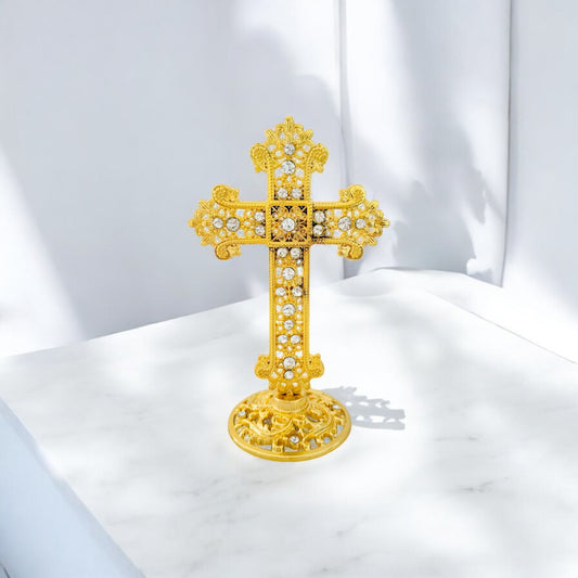 Crystal Gold Cross with Silver Pendants