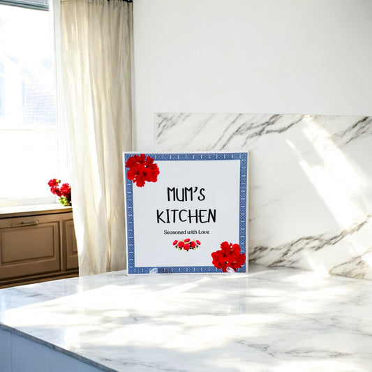 'Mum's Kitchen' Ceramic Tile - Greek Flowers