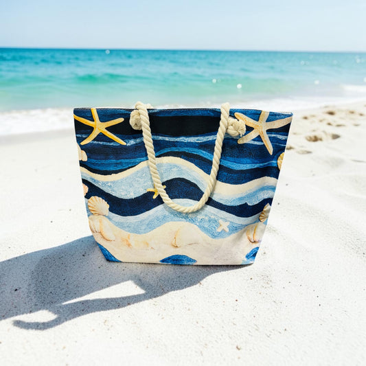 Blue and White Waves Beach Bag